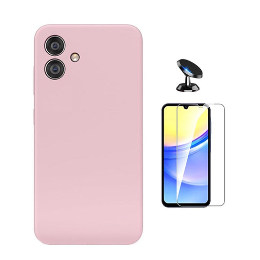 Kit Vidro Temperado Cleargorilasglass + Capa Proteção Silicone + Suporte de Carro Gift4Me Para Samsung Galaxy A06 - Rosa