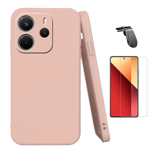 Kit Vidro Temperado Cleargorilasglass + Capa Proteção Silicone + Suporte Magnético L GIFT4ME Para Xiaomi Redmi Note 14 5G - Rosa