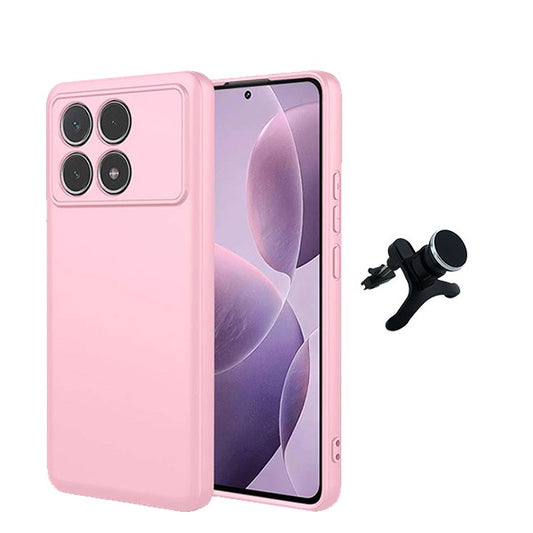 Kit Suporte Magnético Com Pernas + Capa Proteção Traseira Silicone GIFT4ME Compativel Com Xiaomi Poco F6 Pro - Rosa