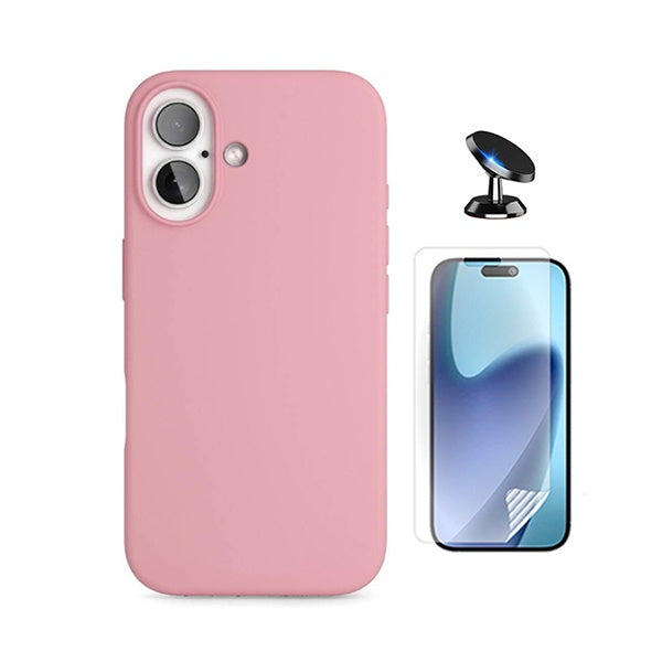 Kit Película Protectora de Hydrogel Frente + Capa Proteção Silicone + Suporte Magnético GIFT4ME Para Apple iPhone 17 - Rosa