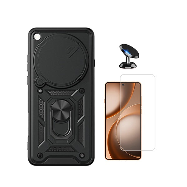 Kit Vidro Temperado Cleargorilasglass + Capa de Proteção Militar Magnética Janela + Suporte Magnético GIFT4ME Para Oppo Find X9 Ultra - Preto