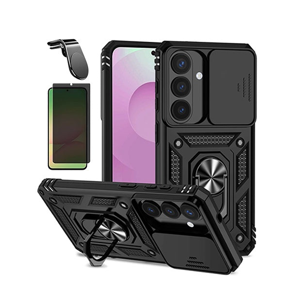 Kit Película de Vidro Temperado Privacidade + Capa de Proteção Militar Magnética Janela + Suporte de Carro Magnético L GIFT4ME Para Samsung Galaxy S26 + Plus - Preto