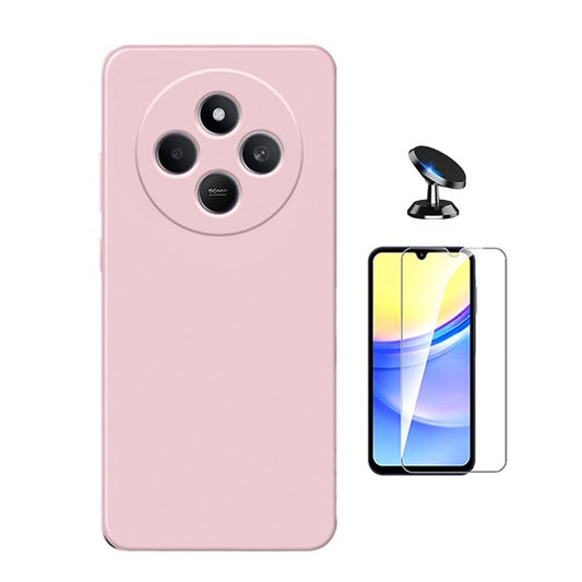 Kit Vidro Temperado Cleargorilasglass + Capa Proteção Silicone + Suporte de Carro Gift4Me Para Xiaomi Redmi 14C 5G - Rosa