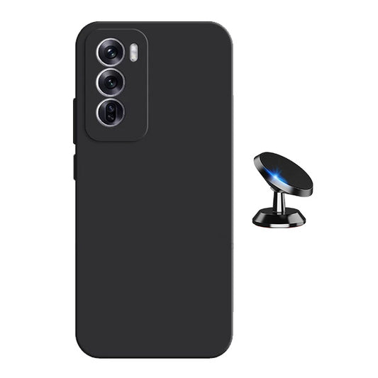 Kit Suporte Magnético + Capa Proteção Traseira Silicone GIFT4ME Compativel Com Oppo Reno12 Pro - Preto