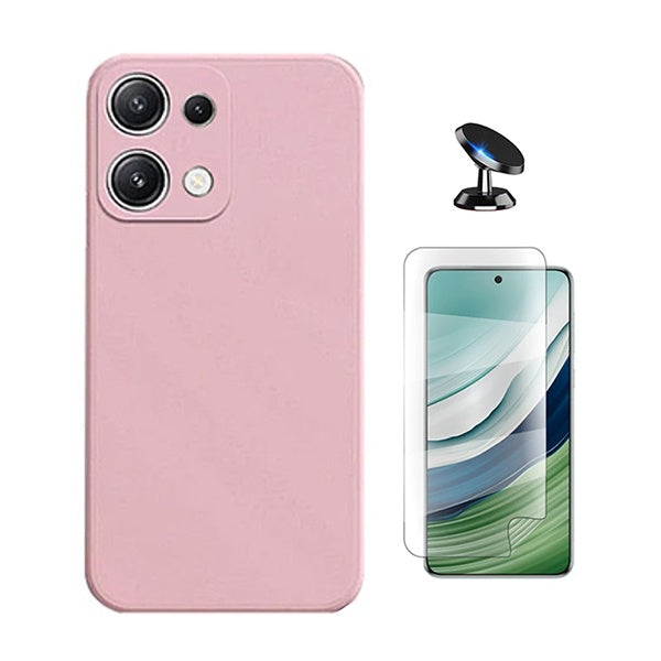 Kit Película Protectora de Hydrogel Frente + Capa Proteção Silicone + Suporte Magnético GIFT4ME Para Xiaomi Redmi Note 14S - Rosa