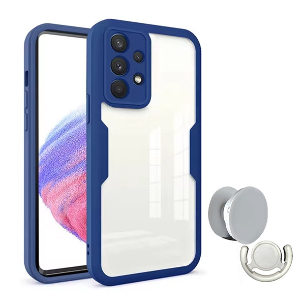 Kit Capa 360° Proteção Frente e Verso + 1 Handholder + 1 Suporte Handholder Branco Gift4Me Para Samsung Galaxy A13 - Azul Escuro/Branco