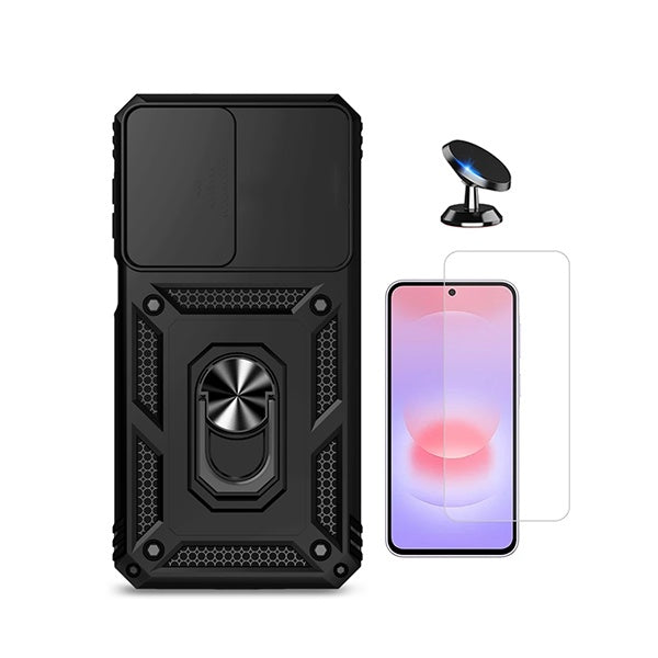 Kit Vidro Temperado Cleargorilasglass + Capa de Proteção Militar Magnética Janela + Suporte Magnético GIFT4ME Para Samsung Galaxy A27 5G - Preto