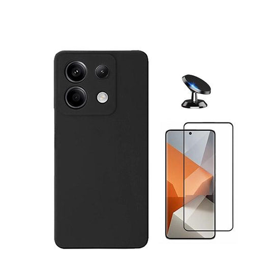 Kit Película de Vidro Temperado Gorilasglass + Capa Proteção Traseira Silicone + Suporte Magnético GIFT4ME Compativel Com Xiaomi Redmi Note 13 Pro 4G - Preto