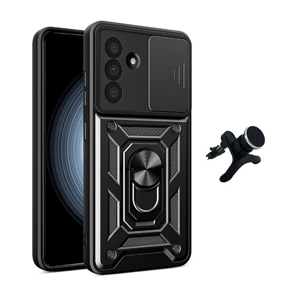 Kit Suporte Magnético Com Pernas + Capa de Proteção Militar Magnética Janela Deslizante GIFT4ME Para Samsung Galaxy A56 5G - Preto