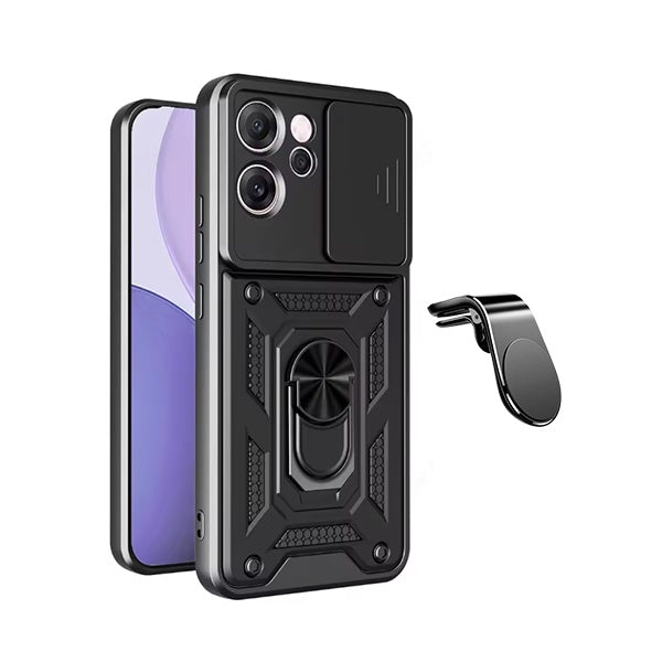 Kit Suporte de Carro Magnético L + Capa de Proteção Militar Magnética Janela Deslizante GIFT4ME Para Oppo Reno14 F - Preto