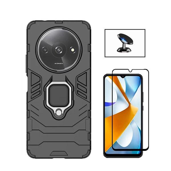 Kit Película de Vidro Temperado GOrilasGlass + Capa de Proteção Militar Magnética + Suporte Magnético GIFT4ME para Xiaomi Redmi A3 - Preto