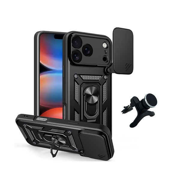 Kit Suporte Magnético Com Pernas + Capa de Proteção Militar Magnética Janela Deslizante GIFT4ME Para Apple iPhone 18 Pro - Preto