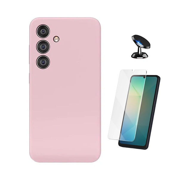 Kit Vidro Temperado Cleargorilasglass + Capa Proteção Silicone + Suporte de Carro GIFT4ME Para Samsung Galaxy A17 4G - Rosa