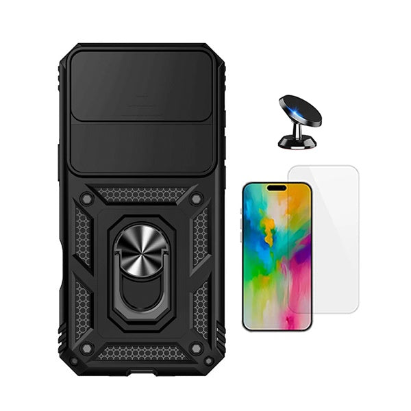 Kit Vidro Temperado Cleargorilasglass + Capa de Proteção Militar Magnética Janela + Suporte Magnético GIFT4ME Para Apple iPhone 17 Air - Preto