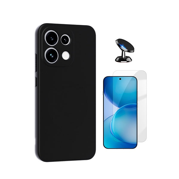 Kit Vidro Temperado Cleargorilasglass + Capa Proteção Silicone + Suporte de Carro GIFT4ME Para Oppo Reno16 Pro - Preto