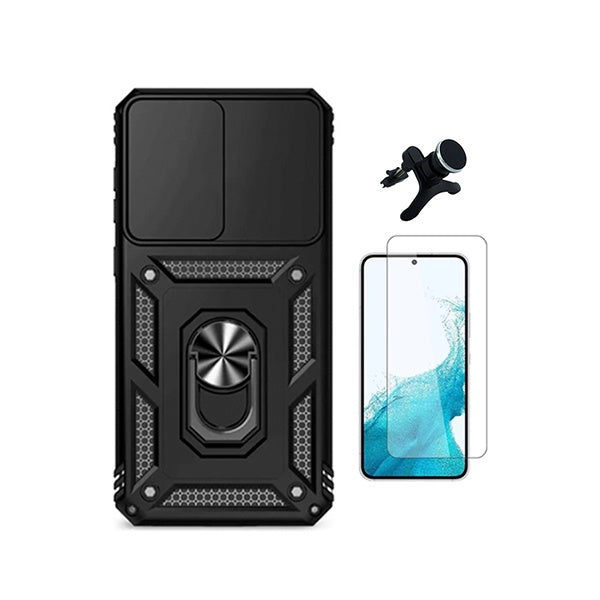 Kit Vidro Temperado Cleargorilasglass + Capa de Proteção Militar Magnética Janela + Suporte Magnético Com Pernas  GIFT4ME Para Samsung Galaxy A37 5G - Preto
