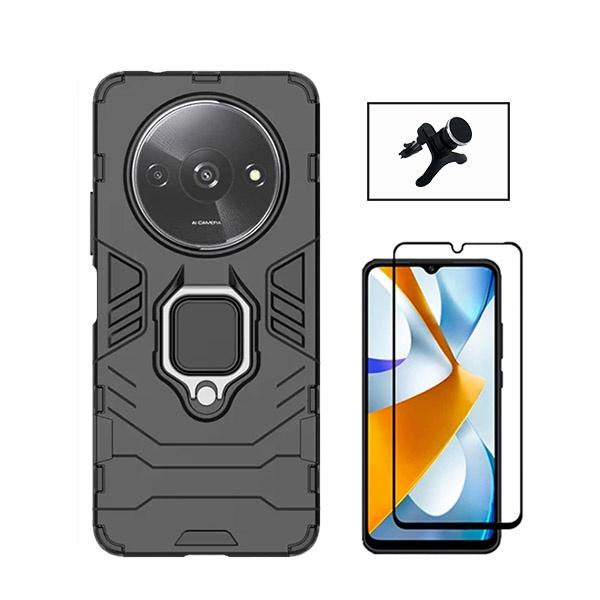 Kit Película de Vidro Temperado GOrilasGlass + Capa de Proteção Militar Magnética + Suporte Magnético Com Pernas GIFT4ME para Xiaomi Redmi A3 - Preto