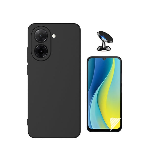 Kit Película Protectora de Hydrogel Frente + Capa Proteção Silicone + Suporte Magnético GIFT4ME Para Xiaomi Redmi A7 4G - Preto