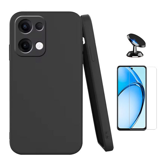 Kit Vidro Temperado Cleargorilasglass + Capa Proteção Silicone + Suporte de Carro GIFT4ME Para Oppo Reno13 - Preto
