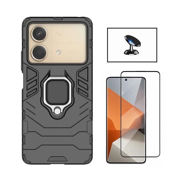 Kit Película de Vidro Temperado GOrilasGlass + Capa de Proteção Militar Magnética + Suporte Magnético GIFT4ME para Xiaomi Poco X6 Neo - Preto