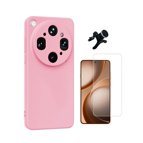 Kit Vidro Temperado Cleargorilasglass + Capa Proteção Silicone +  Suporte Reforçado de Carro GIFT4ME Para Oppo Find X9 Ultra - Rosa
