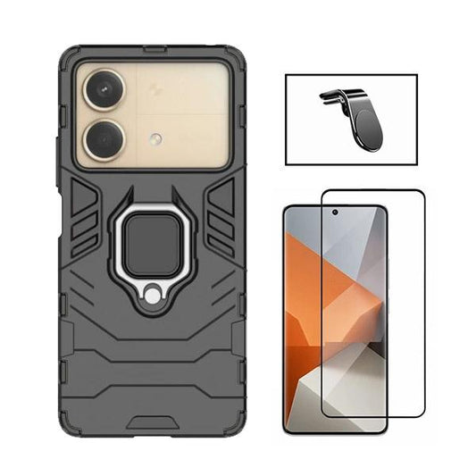 Kit Película de Vidro Temperado GOrilasGlass + Capa de Proteção Militar Magnética + Suporte de Carro Magnético L GIFT4ME para Xiaomi Poco X6 Neo - Preto