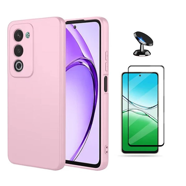 Kit Película de Vidro Temperado Gorilasglass + Capa Proteção Silicone + Suporte Magnético GIFT4ME Para Oppo A5 4G - Rosa