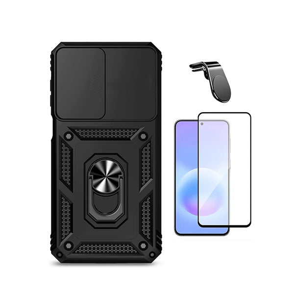 Kit Película de Vidro Temperado Gorilasglass + Capa de Proteção Militar Magnética Janela + Suporte de Carro Magnético L GIFT4ME Para Samsung Galaxy A27 - Preto