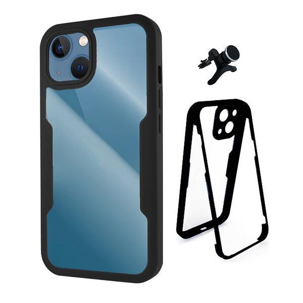 Kit Capa 360° Proteção Frente e Verso + Suporte Magnético Com Pernas Gift4Me Para Apple iPhone 13 Mini - Preto