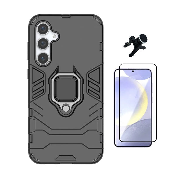 Kit Película de Vidro Temperado Gorilasglass + Capa de Proteção Militar Magnética + Suporte Magnético Com Pernas Gift4Me Para Samsung Galaxy S24 FE - Preto