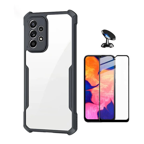 Kit Capa Traseira Fumê Rígida + Película de Vidro Temperado Gorilasglass GIFT4ME Para Samsung Galaxy A13 4G - Transparente/Preto