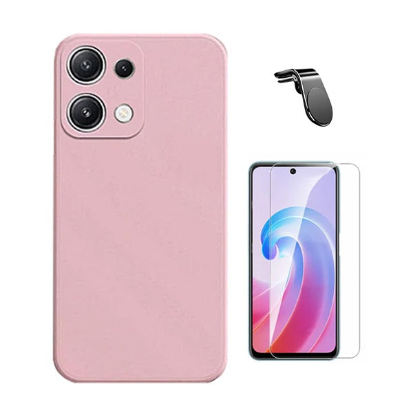 Kit Vidro Temperado Cleargorilasglass + Capa Proteção Silicone + Suporte Magnético L GIFT4ME Para Xiaomi Redmi Note 14S - Rosa