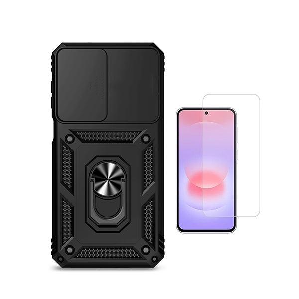 Kit Vidro Temperado Cleargorilasglass + Capa de Proteção Militar Magnética Janela GIFT4ME Para Samsung Galaxy A27 - Preto