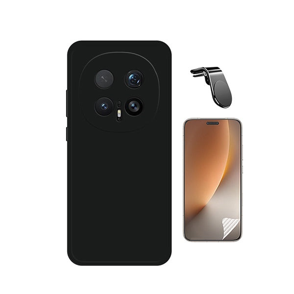 Kit Película Protectora de Hydrogel Frente + Capa Proteção Silicone + Suporte Magnético L GIFT4ME Para Honor Magic8 Pro - Preto