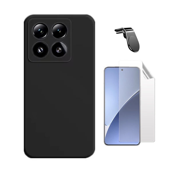 Kit Película Protectora de Hydrogel Frente + Capa Proteção Silicone + Suporte Magnético L Gift4Me Para Xiaomi 15 Pro - Preto