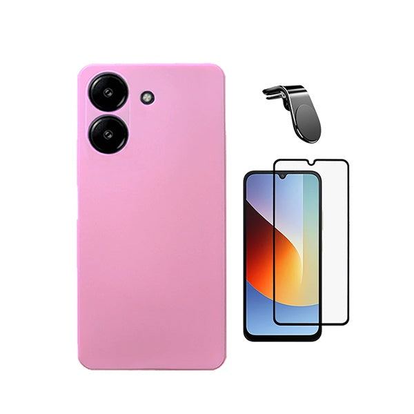 Kit Película de Vidro Temperado Gorilasglass + Capa Proteção Silicone + Suporte Magnético L GIFT4ME Para Xiaomi Redmi A7 4G - Rosa