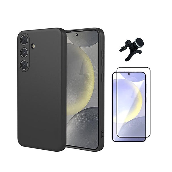 Kit Película de Vidro Temperado Gorilasglass + Capa Proteção Silicone + Suporte Reforçado de Carro GIFT4ME Para Samsung Galaxy S26 + Plus - Preto