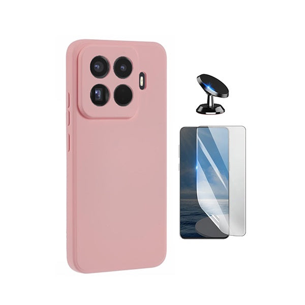 Kit Película Protectora de Hydrogel Frente + Capa Proteção Silicone + Suporte Magnético GIFT4ME Para Xiaomi 15T Pro 5G - Rosa