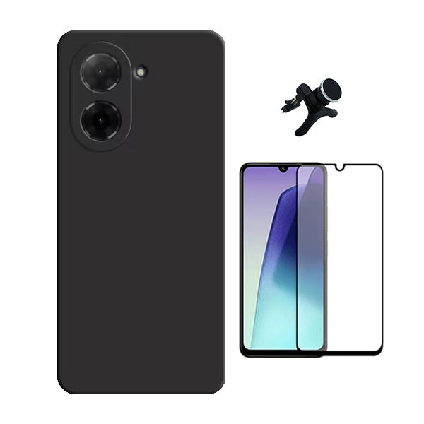 Kit Película de Vidro Temperado Gorilasglass + Capa Proteção Silicone + Suporte Reforçado de Carro GIFT4ME Para Xiaomi Redmi A5 4G - Preto