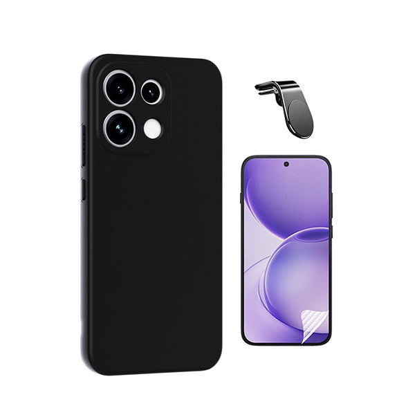 Kit Película Protectora de Hydrogel Frente + Capa Proteção Silicone + Suporte Magnético L GIFT4ME Para Oppo Reno16 Pro - Preto