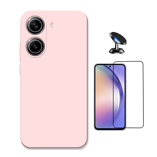 Kit Película de Vidro Temperado Gorilasglass + Capa Proteção Silicone + Suporte Magnético GIFT4ME Para Xiaomi Poco X7 Pro - Rosa