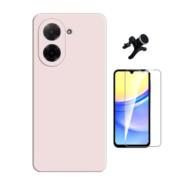 Kit Vidro Temperado Cleargorilasglass + Capa Proteção Silicone +  Suporte Reforçado de Carro GIFT4ME Para Xiaomi Redmi A5 4G - Rosa
