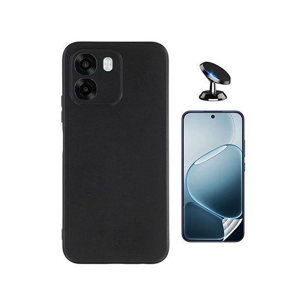 Kit Película Protectora de Hydrogel Frente + Capa Proteção Silicone + Suporte Magnético GIFT4ME Para Oppo A6 - Preto