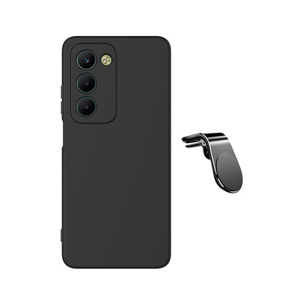 Kit Suporte de Carro Magnético L + Capa Proteção Silicone GIFT4ME Para Xiaomi Redmi 15 5G - Preto