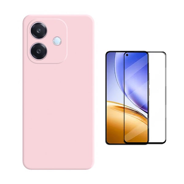 Kit Película de Vidro Temperado Gorilasglass + Capa Proteção Silicone GIFT4ME Para Oppo A5 Pro 5G - Rosa