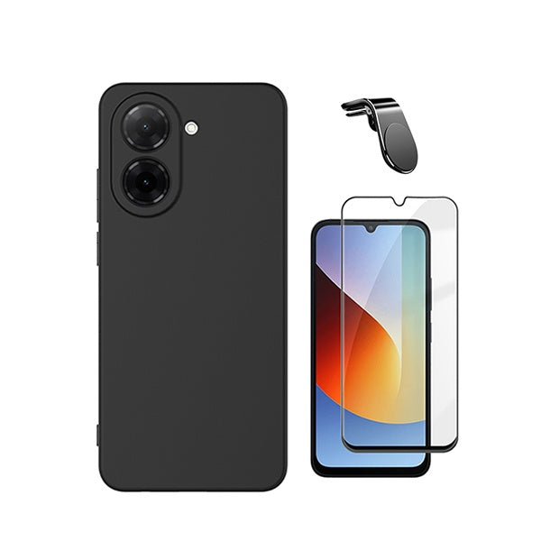 Kit Película de Vidro Temperado Gorilasglass + Capa Proteção Silicone + Suporte Magnético L GIFT4ME Para Xiaomi Redmi A7 - Preto