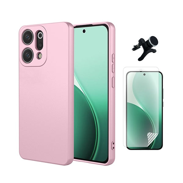 Kit Película Protectora de Hydrogel Frente + Capa Proteção Silicone + Suporte Reforçado de Carro GIFT4ME Para Oppo Reno14 - Rosa