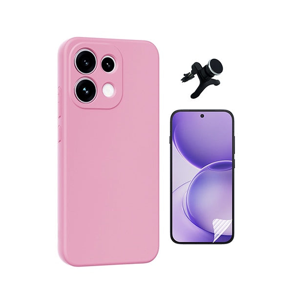 Kit Película Protectora de Hydrogel Frente + Capa Proteção Silicone + Suporte Reforçado de Carro GIFT4ME Para Oppo Reno16 Pro - Rosa