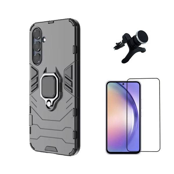 Kit Película de Vidro Temperado Gorilasglass + Capa de Proteção Militar Magnética + Suporte Magnético Com Pernas GIFT4ME Para Samsung Galaxy A36 5G - Preto