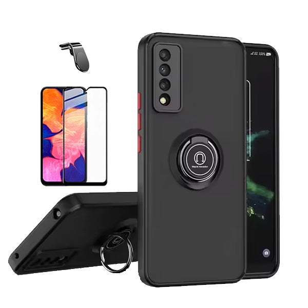 Kit Capa Anti-Impacto Clear com Anel + Vidro Temperado Gorilaglass + Suporte Magnético L GIFT4ME Para Samsung Galaxy A50 - Transparente/Preto